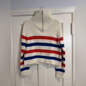 KULE Cream Turtleneck Sweater with Red & Blue Stripes